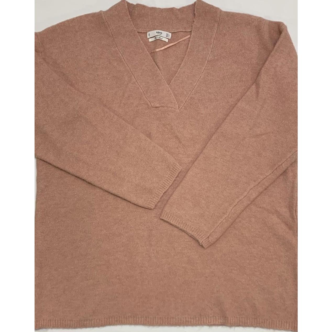 *Mango Mng Rose Pink Wool Blend Oversized Inside-Out Knit Chunky Vneck Sweater L